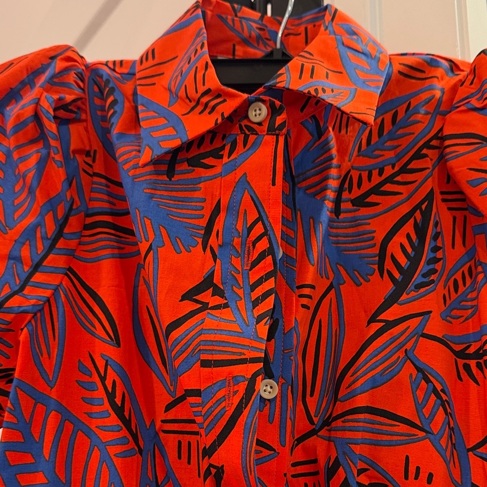 Alexis Red Maxi Dress with Blue Leaf Print - Picture 2 of 3